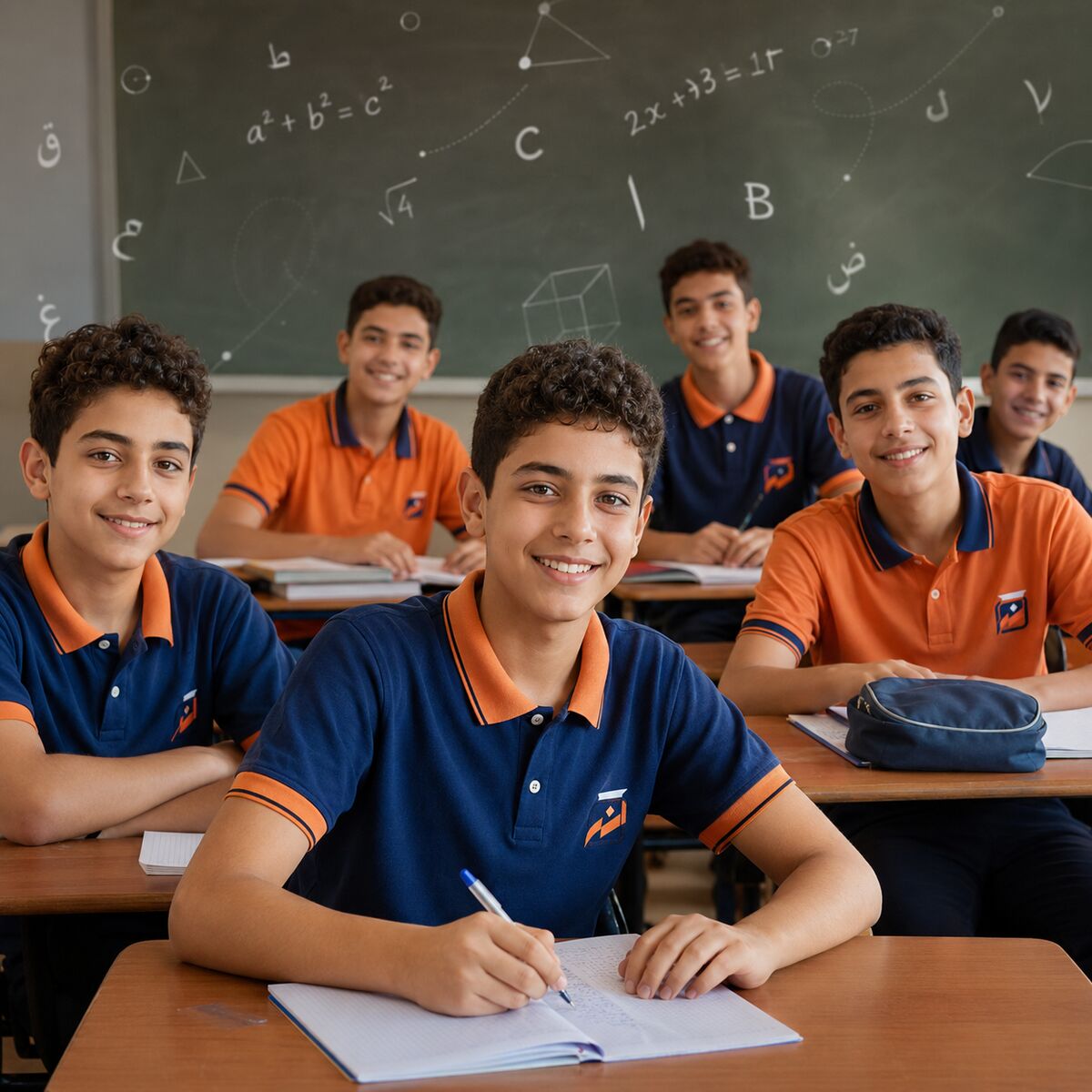 طلاب في فصل دراسي يتعلمون مواد المرحلة الابتدائية والإعدادية